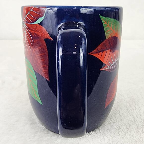 Starbucks Mug 2020 Poinsettia Christmas Siren Logo 12 oz. Ceramic Mug Navy Blue - Picture 2 of 7